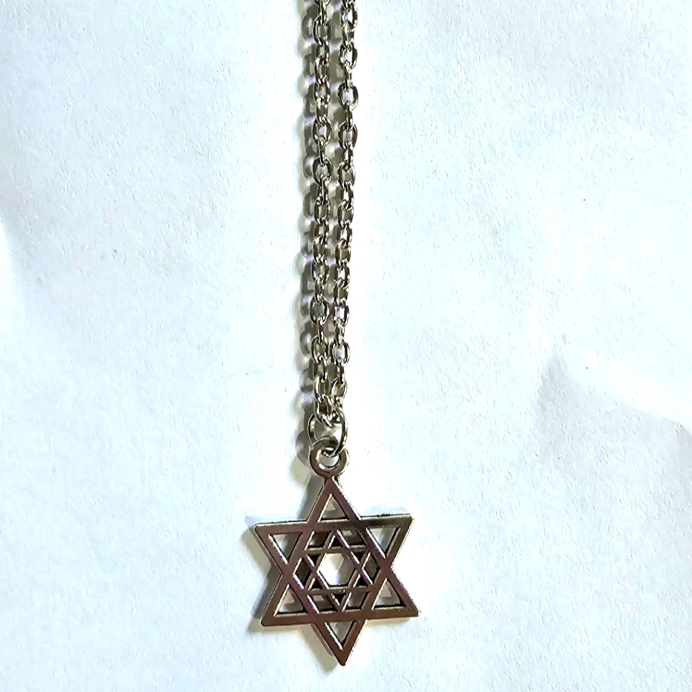 UNISEX MODERN GEOMETRIC STAR OF DAVID SILVER NECKLACE XTRA LONG CHAIN